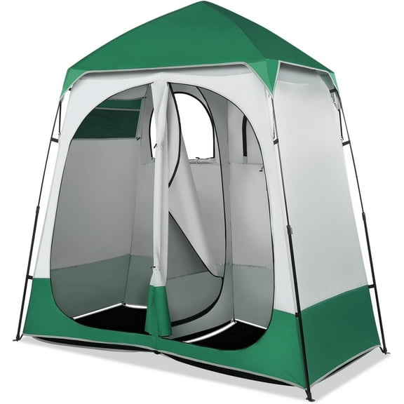 WYDK 2 Room Shower Tent, 7.5 FT Instant Pop Up Shelter with Carrying Bag, Privacy Changing Room Tent,Perfect for Portable Toilet, Camping, Dressing, Outdoor Indoor, Easy Set Up.Dark Green