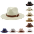 thumbnail image 2 of FUZHIQ Unisex Wide Brim Straw Fedora Hat with Leather Belt, Breathable Woven Summer Sun Hat UPF UV Protection for Men Women Outdoor Travel Commute,M, 2 of 4