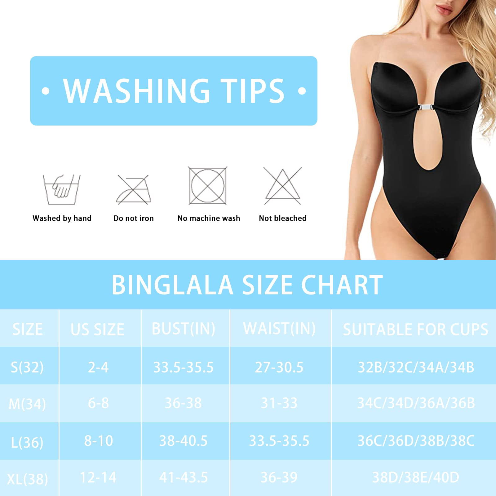 Shxx Women's Backless Body Shaper Bra U Plunge Seamless Thong Invisible  Bodysuit Deep V Body Shapewear For Wedding Party,size B929-75