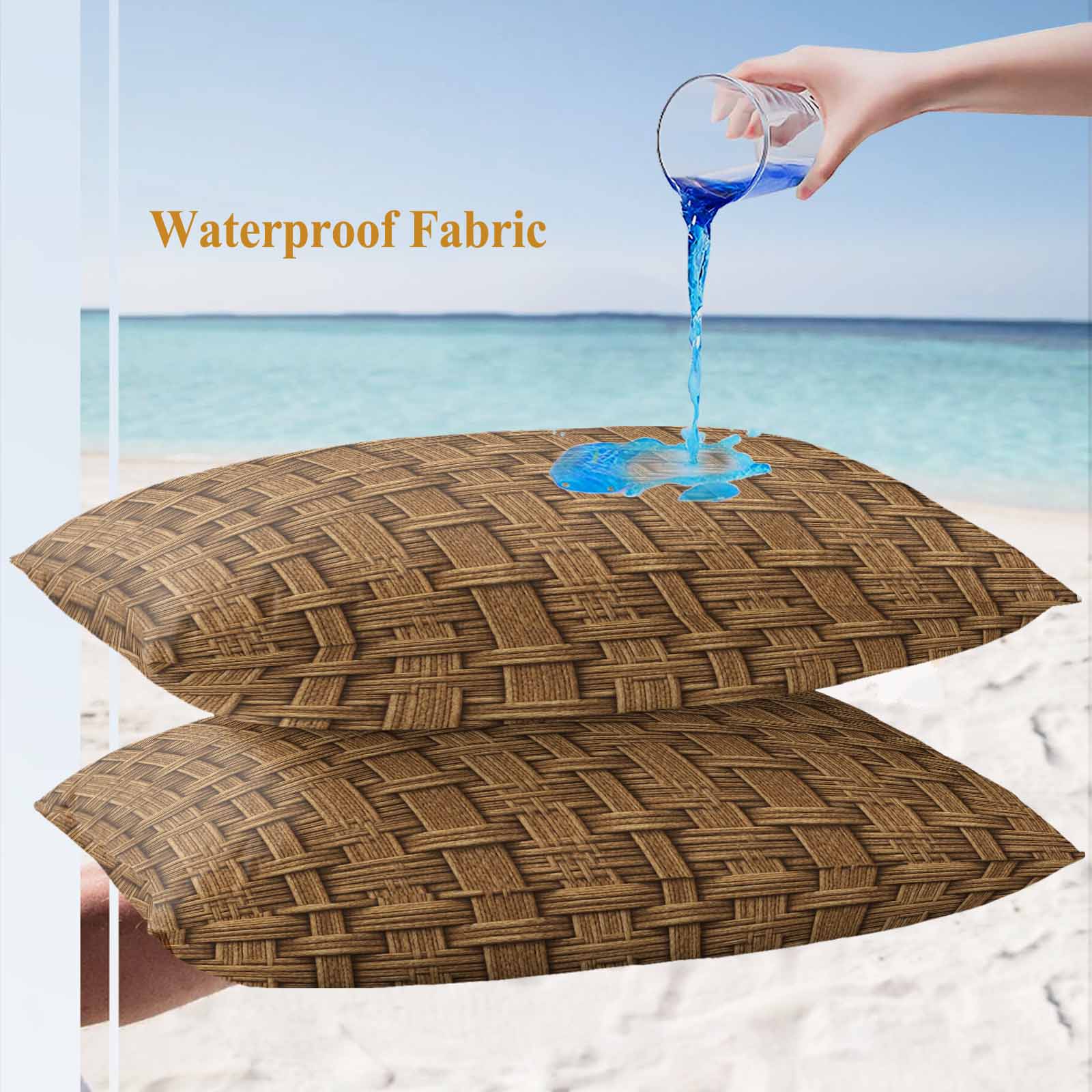 Outdoor Waterproof Throw Pillow Covers Set of 2 Brown Rattan Decorative Pillowcases Lumbar Outdoor Pillows Cushion Case 20x12 Inch Vintage Striped Lines Patio Pillows for Couch Sofa Bed Garden