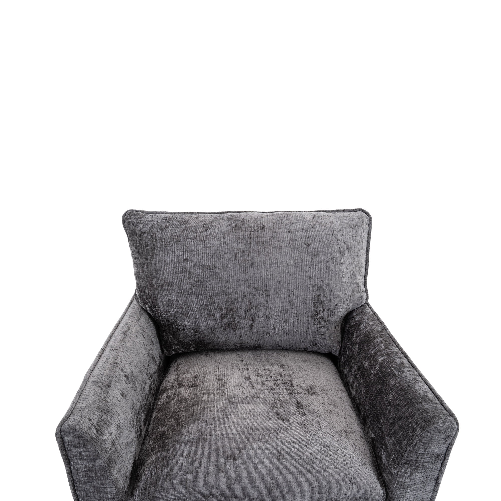 PORKISS 360° Swivel Accent Chair, Chenille Upholstered Bedroom Chair with Thick Cushion & Metal Base, Modern Reading Armchair for Living Room/Bedroom, Grey