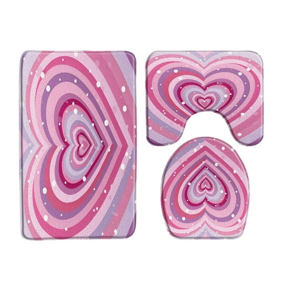 Pink Love Heart Bath Mat Set Creative Modern Valentine's Day Carpet Woman Girl Home Bathroom Decor Floor Rugs Toilet Lid Cover