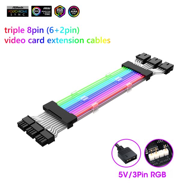 Cable de extensión Cable de extensión de 5 V y 3 pines Aura Sync Cable de extensión de fuente de alimentación de 24 cm para unidad de fuente de alimentación JShteea Nuevo
