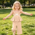thumbnail image 2 of XINXIAOO Baby Girls Summer 2 Piece Outfits Sleeveless T-Shirt Tops Elastic Waist Long Pants Casual Cute Girl Outfits 6-9 Months, 2 of 6