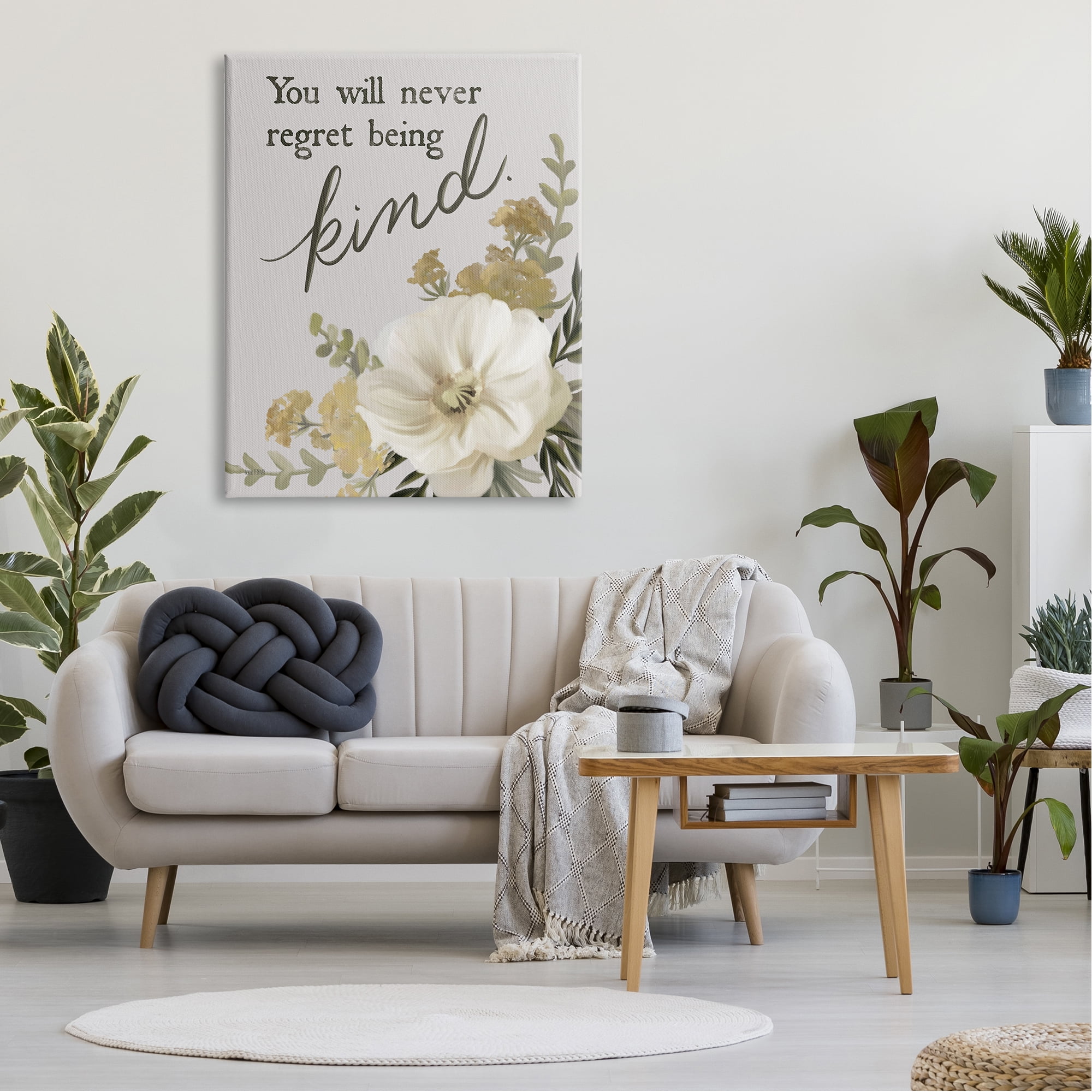 Stupell Industries You'll Never Regret Being Kind Phrase Neutral White Poppy, 36 x 48, Design by House Fenway