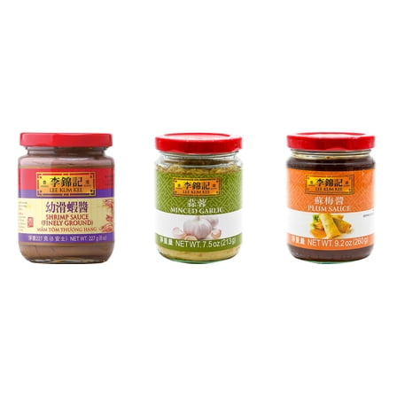 NineChef Brand Spoon Plus 3 Pack Lee Kum Kee Cooking Sauce, 3 Flavors(Finely Shrimp,Minced Garlic Sauce,Plum Sauce)