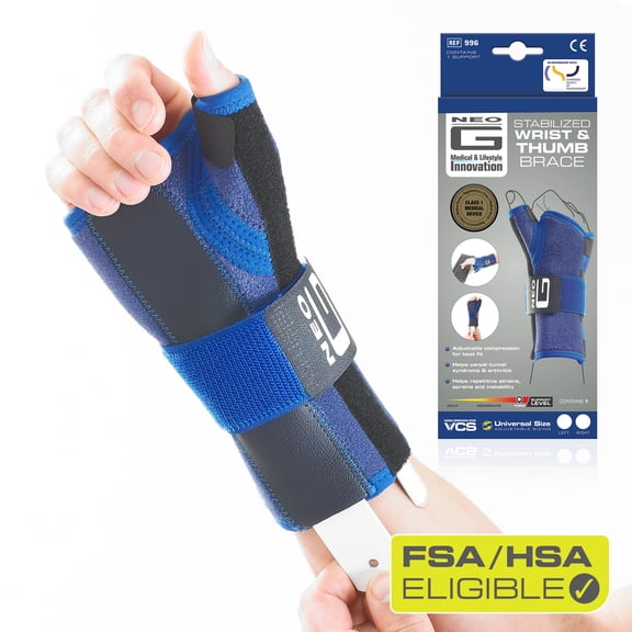Neo G Stabilized Wrist and Thumb Brace Spica Support with Splint for Carpal Tunnel Syndrome, Arthritis, Tendonitis, Strains, Joint Wrist Pain Relief - Adjustable Compression - Left
