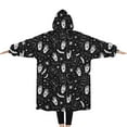 thumbnail image 2 of Oversized Wearable Blanket Hoodie,Black White Halloween Hand Tarot Bat Pattern Sherpa Blanket Hoodie with Super Pockets,Super Warm Fuzzy Pullover for Women & Men, 2 of 6