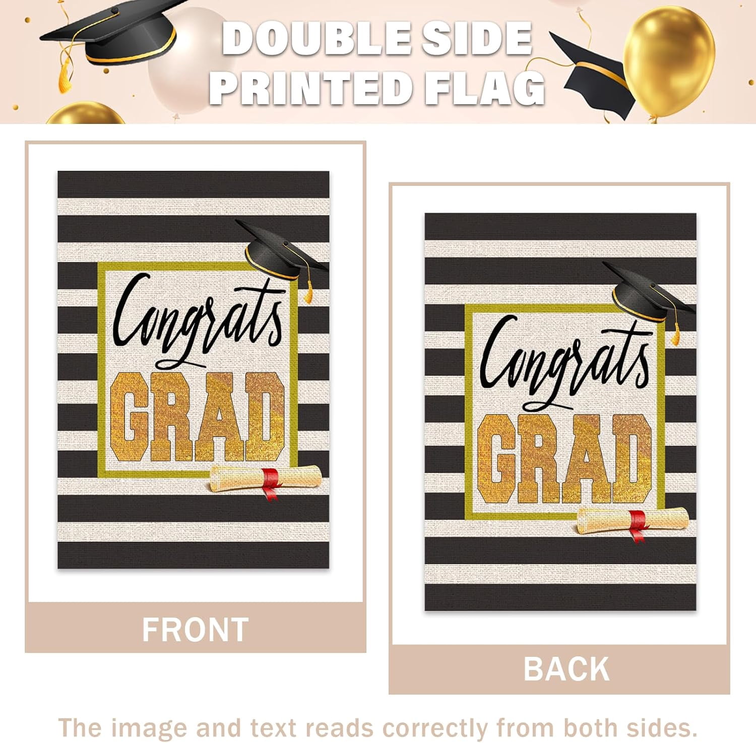 Congrats Grad Garden Flag Double Sided Outside Diploma Cap Stripes Flag, Class Of 2026 Graduation Ceremony Yard Outdoor Decoration