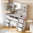 thumbnail image 1 of EDTara Vanity Desk with Lights, Large Makeup Vanity with Mirror and Chair, Power Outlet, Hair Dryer Rack, 7 Drawers, 3 Lighting Modes Brightness Adjustable Dressing Table for Bedroom, 1 of 7
