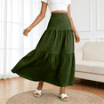 thumbnail image 2 of Maxi Skirts for Women Boho Solid Color Elastic Waist Tiered Ruffle Summer Swing Beach Party Holiday Skirt S-2XL, 2 of 6