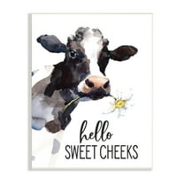 Stupell Industries Hello Sweet Cheeks Country Cow Cattle Holding Flower Graphic Art Unframed Art Print Wall Art, Design by Lettered and Lined
