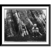 Historic Framed Print, Cascade Mountains, near Seattle, Wash.: [Samson, an old sasquatch Indian, seated in front of a huge tree trunk], 17-7/8" x 21-7/8"