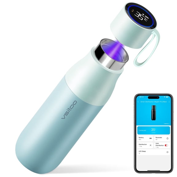 Vsitoo 15oz Smart Self-Cleaning Water Bottle, AI Auto-Clean, 30-Day Battery, Magnetic Charging,Blue