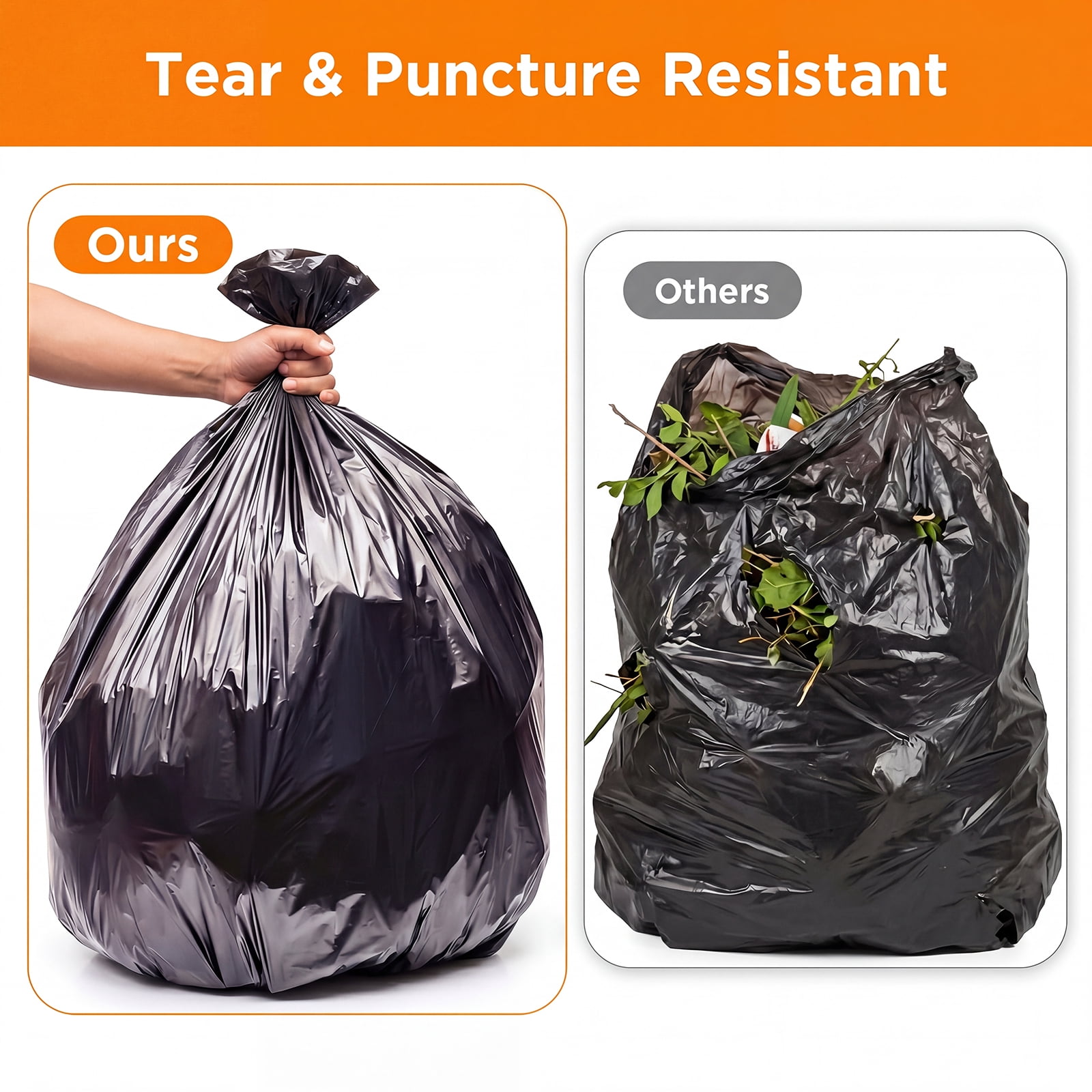 50-55 Gallon Trash Bags, 50 Count Heavy Duty Large Black Garbage Bags for Commercial, Janitorial, Lawn and Leaf, 48 x 40"