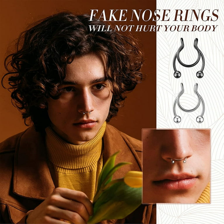 Nose Rings No Piercing Needed, Fake Nose Ring, Faux Septum Ring, Fake Lip  Ring 