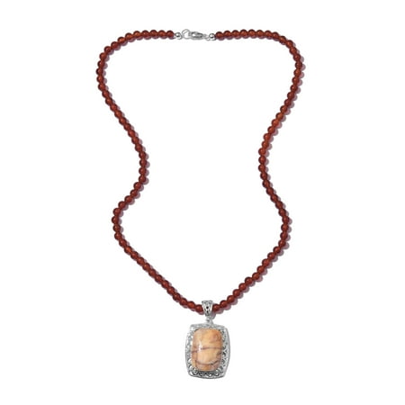 Ocean Jasper Pendant - Venus Jasper Platinum Pendant with Red Quartzite Beads Necklace for Women 20