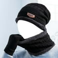 thumbnail image 4 of ZQUUVOU Men's Beanie Hat Scarf Gloves Set Winter Warm Plus Velvet Thick Hat Scarf Neck Solid Color Screen Gloves Gift Set Navy, 4 of 5