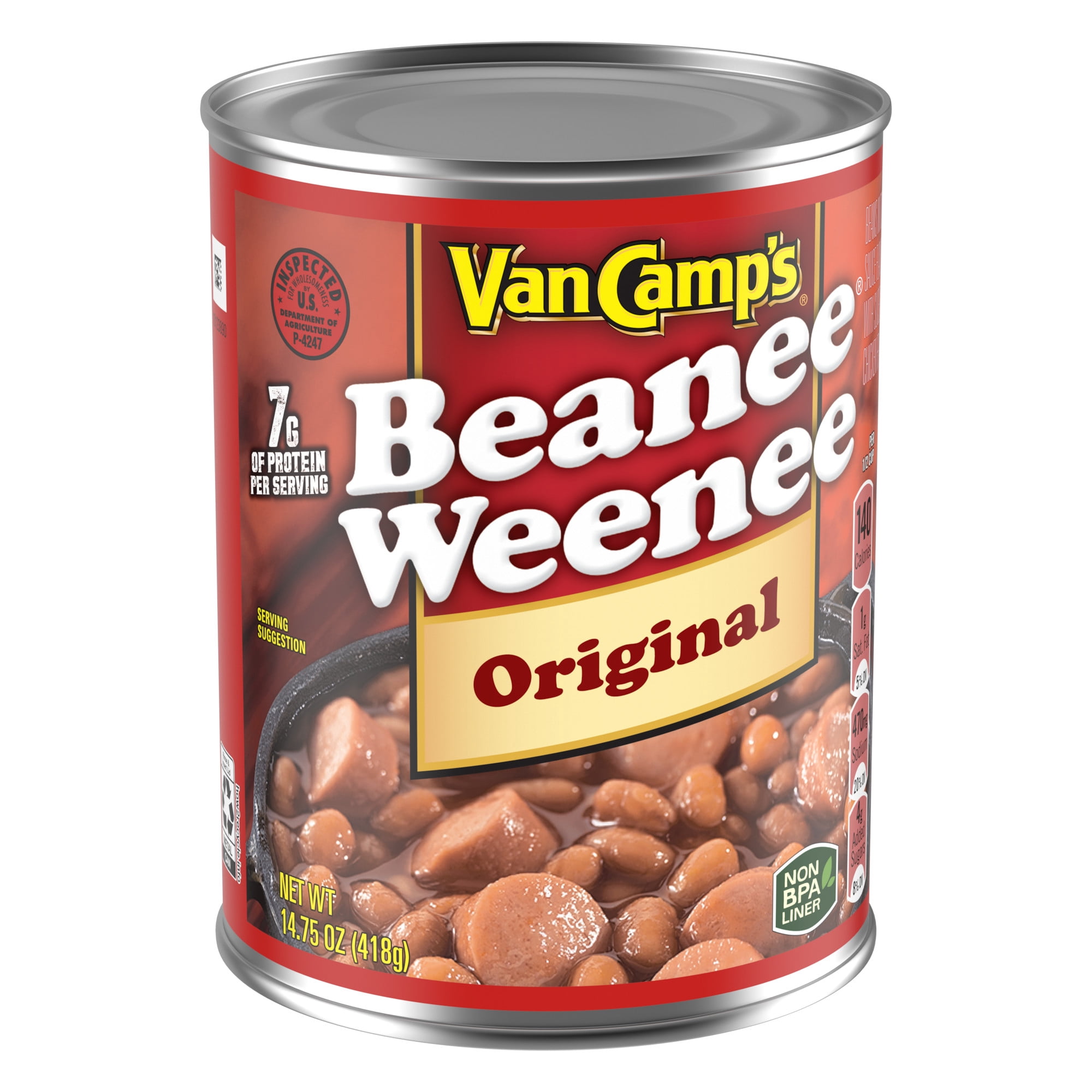 (6 pack) Van Camp's Original Beanee Weenee, 7g Protein Per Serving, Canned Food, 14.75 oz. Can