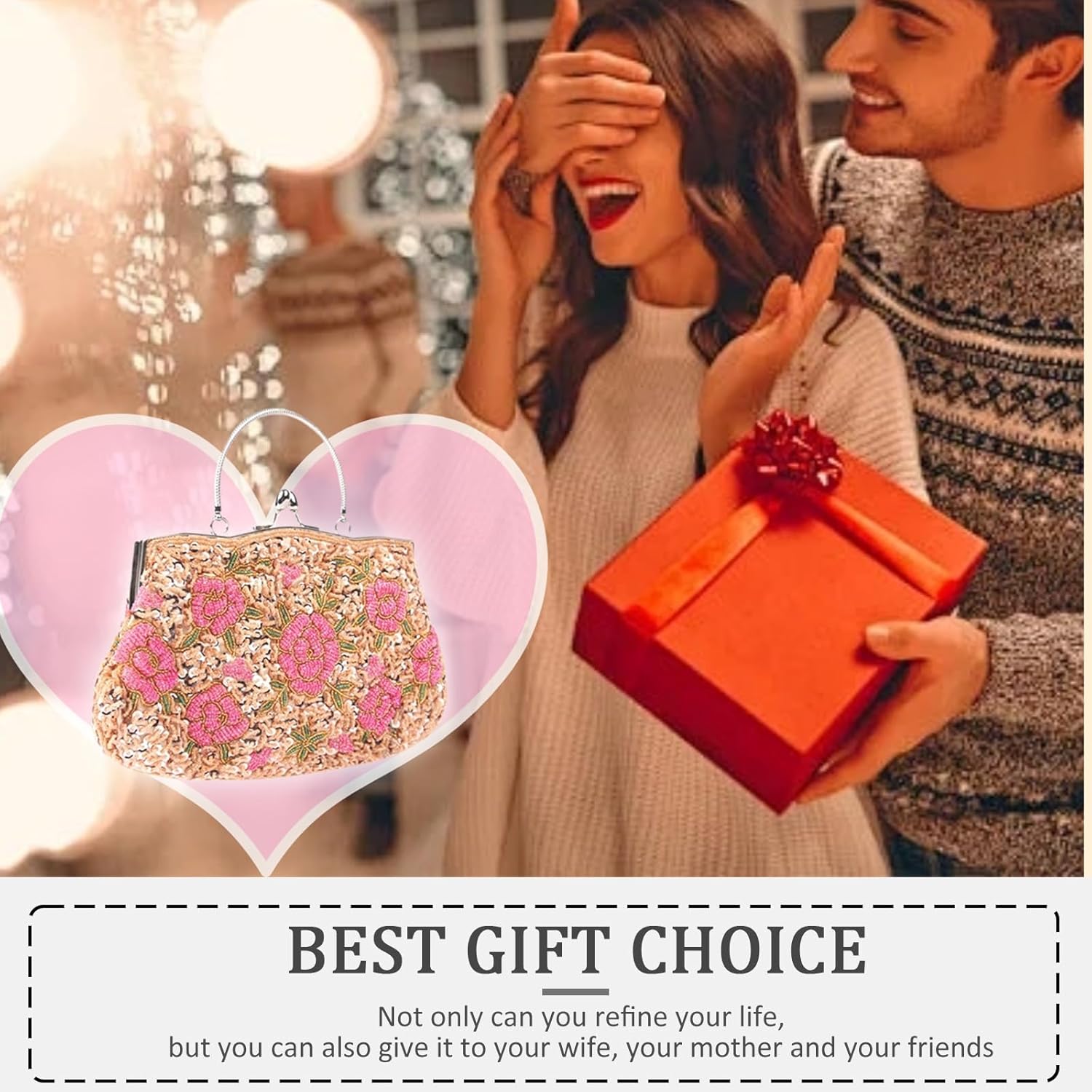 Women's Floral Beaded Embroidered Clutch Purse with Sequins and Detachable Chain - Elegant Evening Bag for Wedding Party