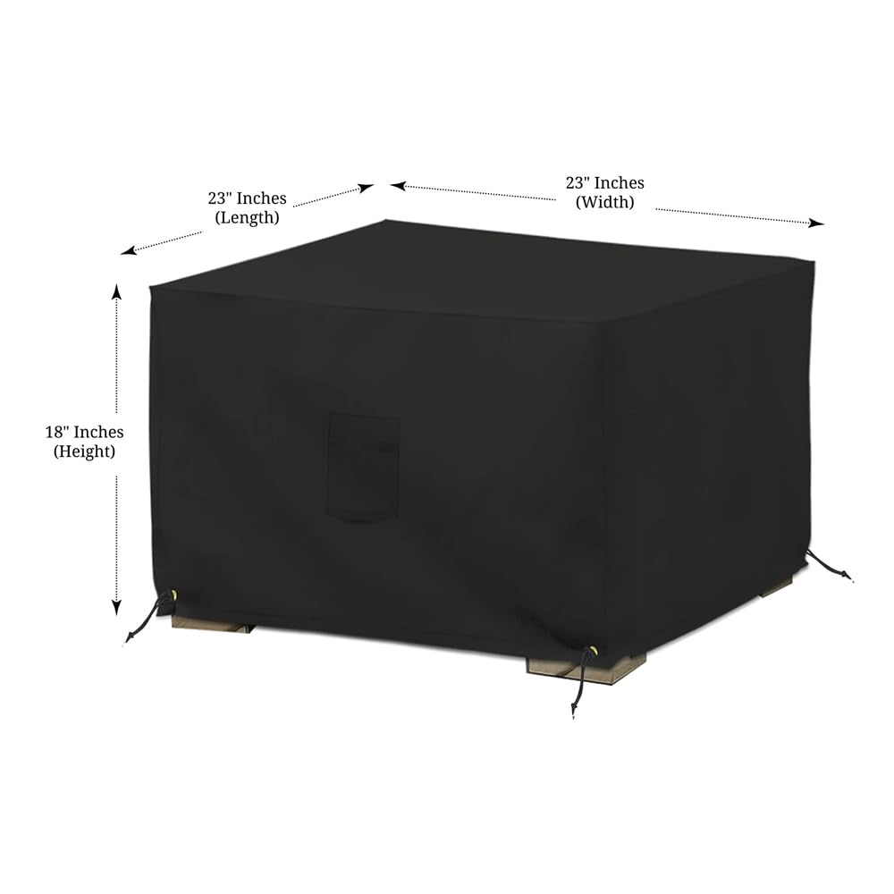 Covers & All Square Ottoman Cover, Heavy Duty 18 Oz Waterproof UV & Weather Resistant Patio Garden Furniture Stool Protector Indoor Outdoor with Air Vents & Drawstrings (23" L x 23" W x 18" H, Black)