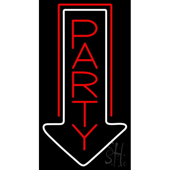 Party With Arrow 1 LED Neon Sign 20 x 37 - inches, Black Square Cut Acrylic Backing, with Dimmer - Bright and Premium built indoor LED Neon Sign for Event, Party.