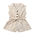 thumbnail image 1 of Toddler Kids Girl Button Sleeveless Ruffle Playsuit Jumpsuit Solid Color Bow Romper Summer Baby Clothes Green 5-6 Years, 1 of 5