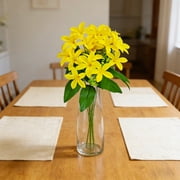 JeashCHAT 18 Heads Artificial Lily Flowers Bouquet Fake Silk Lilies Flowers 13.39inch Tall Lilies with Stems for Home Office Vase Decor Table Centerpiece, Cemetery Flowers, Yellow