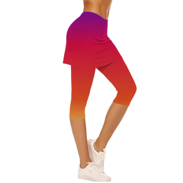 Leggings-short de Sport pour Femmes - Jupe de Yoga Taille Haute avec Short Intégré pour Tennis/Gym, Leggings Rouges avec Jupe pour Femmes, Jupes-Shorts de Sport Gym Tennis Yoga Legging Leggings Taille Haute avec Jupes