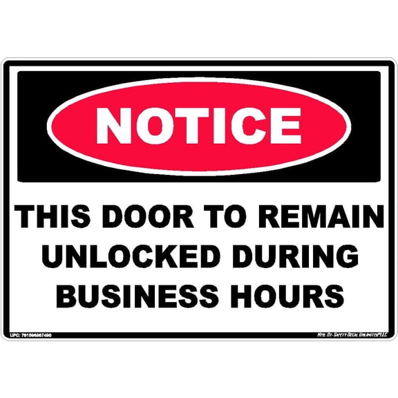 Notice Door Remains Open Business Hours Warning Black Red White Rectangle Label Sticker Decal Department Store Restaurant Bank Made in America (3.5" x 5")