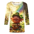 thumbnail image 2 of TaTaai St. Patrick's Day Women's Casual Print Round Neck 3/4 Sleeve T-Shirt Loose Top Gift, 2 of 5