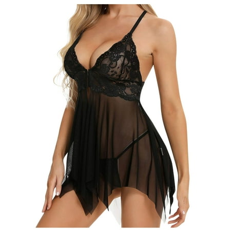 

KDDYLITQ Sexy Women Chemise Plus Size Nightdress Lace Clubwear Lingerie Sleepwear Deep V Neck Black XXXL
