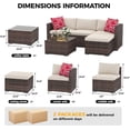 thumbnail image 2 of 5 Piece Deck Patio Furniture Set Outdoor Rattan Parlor Sofa Set All Weather Sectional Sofa with Glass Storage Table and Balcony Footstool Non-Slip Cushions Poolside Garden Porch Brown + Beige, 2 of 7