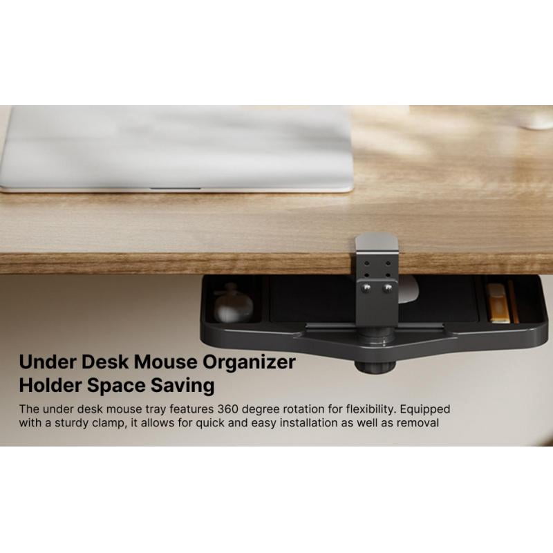 Under Desk Mouse Tray Clamp on Desk Organizer Adjustable Height Space Saving Storage for Home Office Study