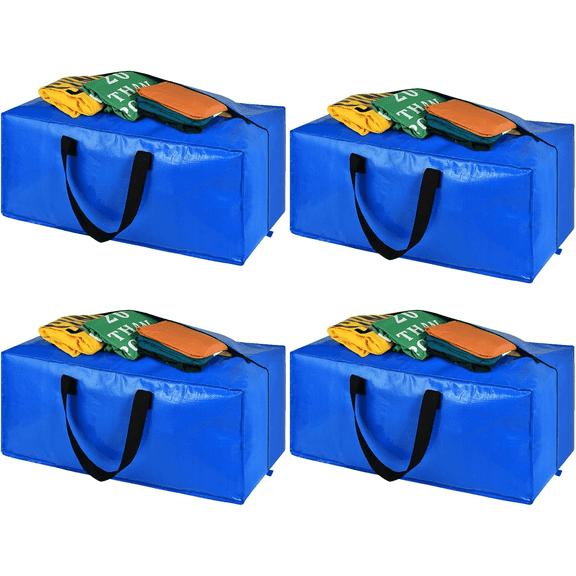 Onekawa 4 Pack Extra Large Moving Bags with Zippers & Carrying Handles,Storage Totes For Space Saving,Alternative to Moving Boxes,Blue