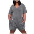 thumbnail image 2 of Taylonsss Plus Size Short Jumpsuit For Women V Neck Summer Zip Casual Pocket Knee Short Sleeve With Pockets, 2 of 8