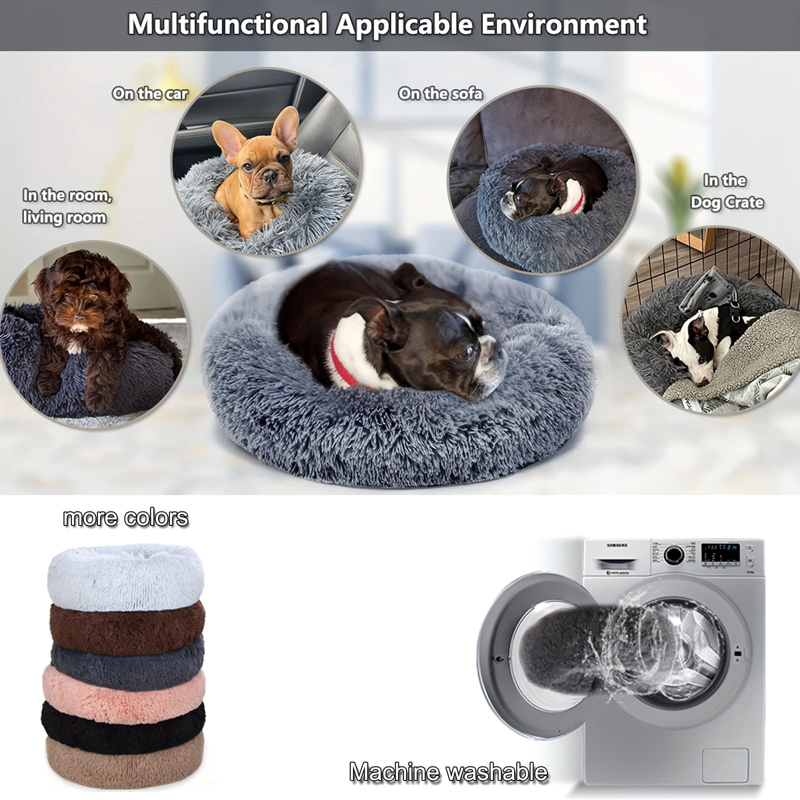 DABEI Calming Dog & Cat Bed, Anti-Anxiety Donut Cuddler Warming Cozy Soft Round Bed, Fluffy Faux Fur Plush Cushion Bed For Small Medium And Large Dogs And Cats (16"/20"/24"/28"/31"/39")