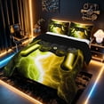 thumbnail image 2 of meiyoeat Neon Lightning Gaming Full Size Comforter Sets for Boys Girls, Electric Gamer Bedding Sets, Yellow Green, Black Reversible 3pcs, 1 Comforter and 2 Pillowcases, 2 of 6