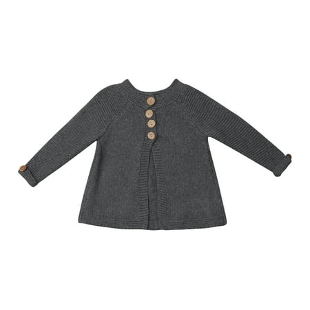 

Toddler Girls Cute Gray Sweaters Button Round Neck Knitted Cardigan Coat Top Outwear