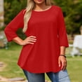 thumbnail image 2 of Tauxra Casual T-Shirt for Women, Loose Fit 3/4 Sleeve Round Neck Plus Size Top, Soft Polyester Blouse for Daily Wear and Vacation, 2 of 6