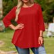 thumbnail image 4 of Plus Tamaño Suelto Ajuste Camisetas para las Mujeres Impresas 3/4 Manga Cuello Redondo Blusa Casual Verano, Más Tamaño de la Túnica de Manga Larga para las Mujeres, 4 of 6