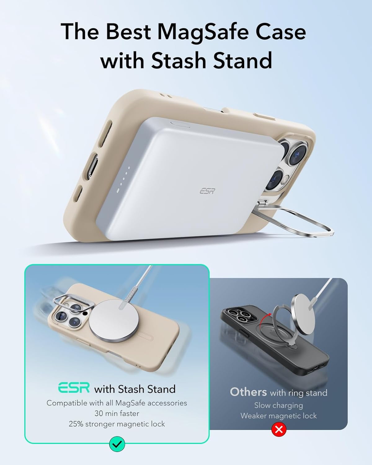 MHAWBL-for iPhone 16 Pro Case, Silicone Case with Stand, Compatible with MagSafe, Military-Grade Protection, Built-in Camera Stash Stand, Magnetic Phone Case for iPhone 16 Pro, Cloud Series, Light Ta