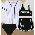 thumbnail image 5 of LRen Girls Bathing Suits Size 8 Three Piece Ruffle Beach Swimwear for Kids Girls Funny Summer Rash Guard Bikini Swimsuit Girls Beach Swimwear Tankini Beach Swimwear Set, 5 of 6
