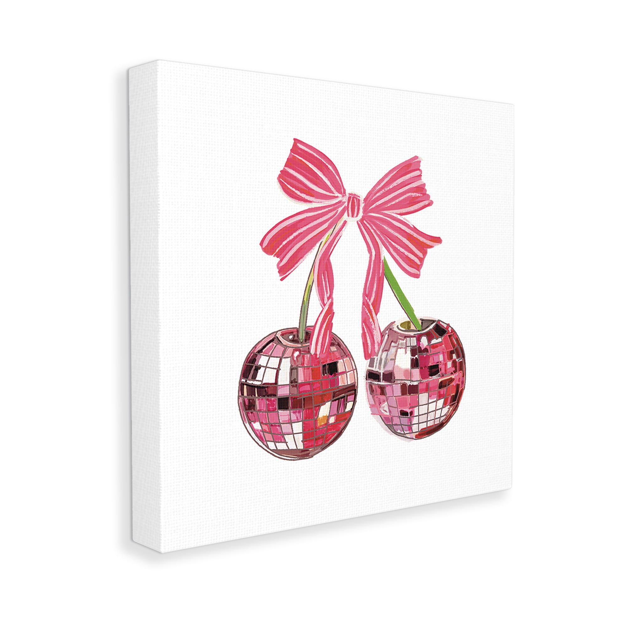 Stupell Industries Cherries & Striped Bow Food & Beverage Painting Gallery Wrapped Canvas Art Print Wall Art, 30 x 30