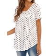 thumbnail image 6 of QAFOPEH Women Round Neck Short Sleeve Ruching High Low Hem Dots Printed Top, 6 of 7