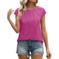 thumbnail image 4 of Womens Blouses Summer Casual Cap Short Sleeve Tops Basic Textured Solid Color Round Neck T Shirts Blouse, 4 of 7
