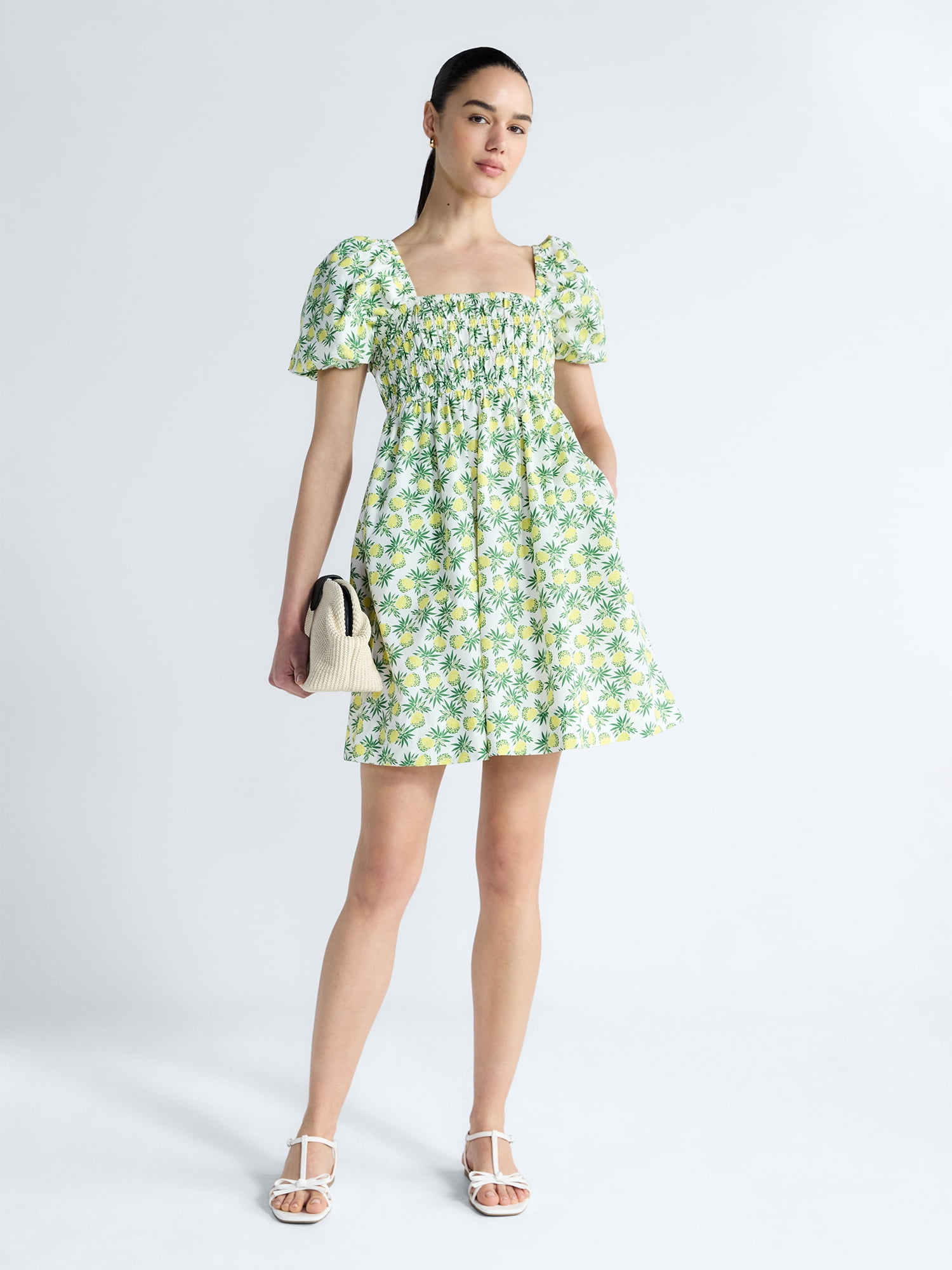 Free Assembly Women's and Women's Plus Puff Sleeve Peasant Mini Dress, Sizes XS to 4X