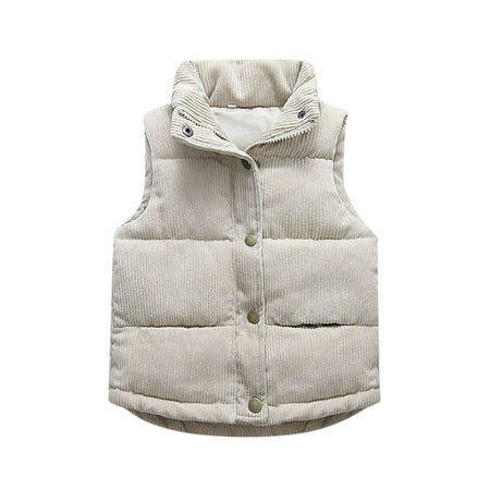 

OAUP Toddler Boys Girls Outwear Vest Baby Corduroy Vest Fleece Fuzzy Sleeveless Coat Outerwear Pockets Jacket Kids Fall Winter Coat 12M-6Y