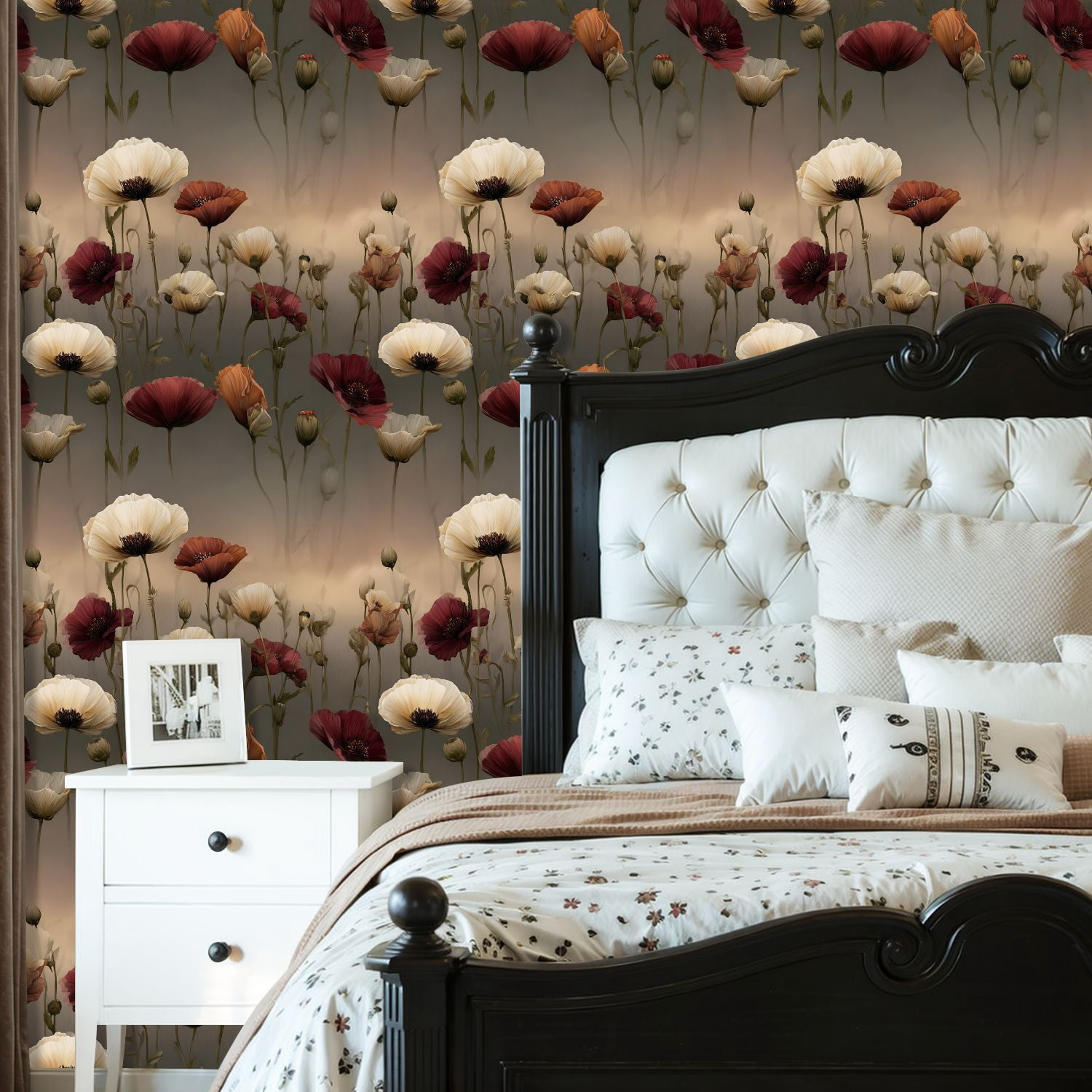 Vintage Peel and Stick Wallpaper Poppy Field Twilight Serene Glowing Blooms Soft Petal Wall Mural 23.6in x 9.8ft Self Adhesive Removable Wall Paper Floral Contact Paper for Nursery Bedroom Cabinets