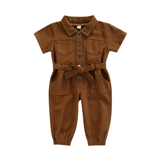 Combinaison à Manches Longues à Simple Boutonnage pour Filles, Couleur Unie avec Poche
